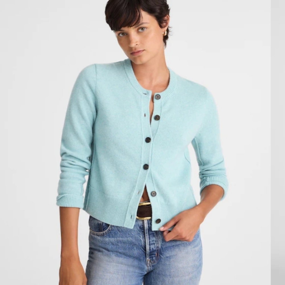 Madewell Cashmere Button-Front Cardigan Sweater NS663 NWT Size XXS Mint Blue